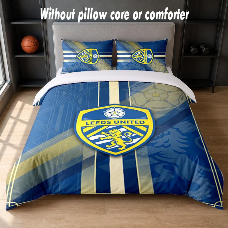 Leeds United Design Bed Bedding Set 1 Duvet Cover + 2 Pillowcases Soft Breathable Household Bed Linens