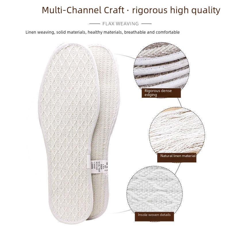 Дезодорирующие стельки Buyun из хлопка и льна: Дышащие, впитывающие пот, мягкие, изготовленные вручную стельки для мужчин и женщин