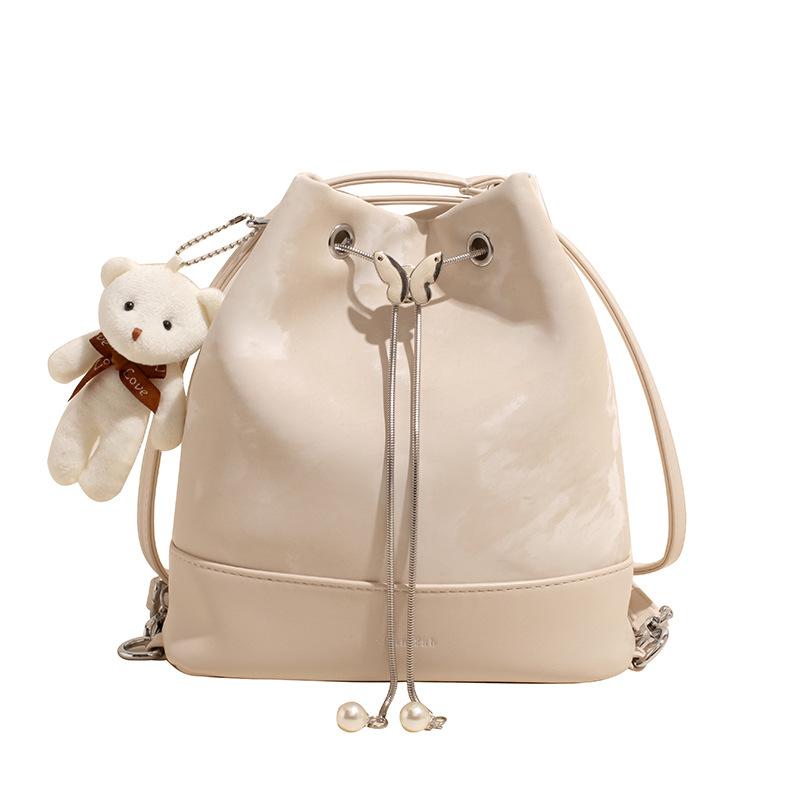 Премиальная текстура студенческого стиля сумка-ведро через плечо женская большая вместимость насосный пояс повседневный простой рюкзак