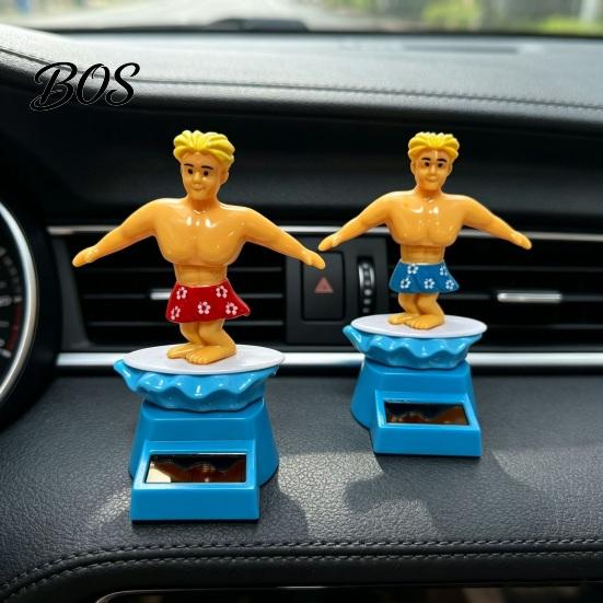 Anti-slip Car Decoration Surfer Boy Solar Nodding Toy, Cartoon Bobblehead for Accessory For Bumpy Roads Dashboard, Auto Swing Shaking Figure