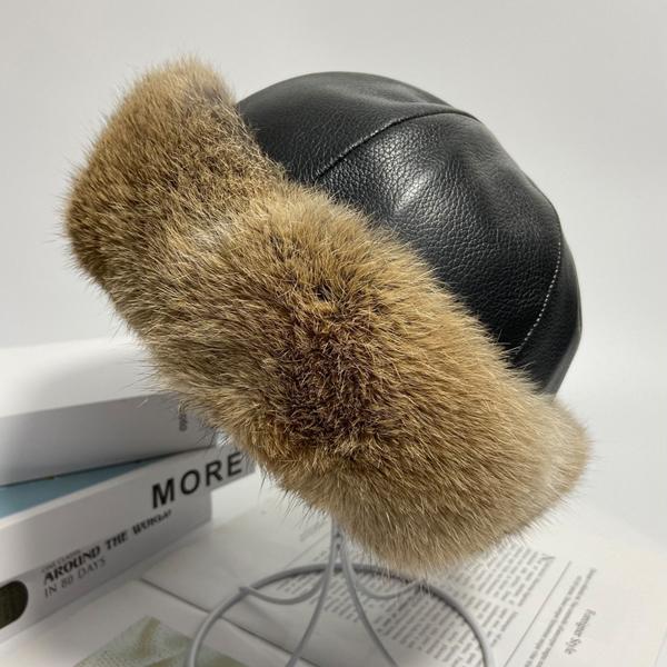 Bunny Hat Women Winter Fluffy Warm Rabbit Fur Beanie Hat Men Women Leather Caps   Fur Outdoor Snow Hat