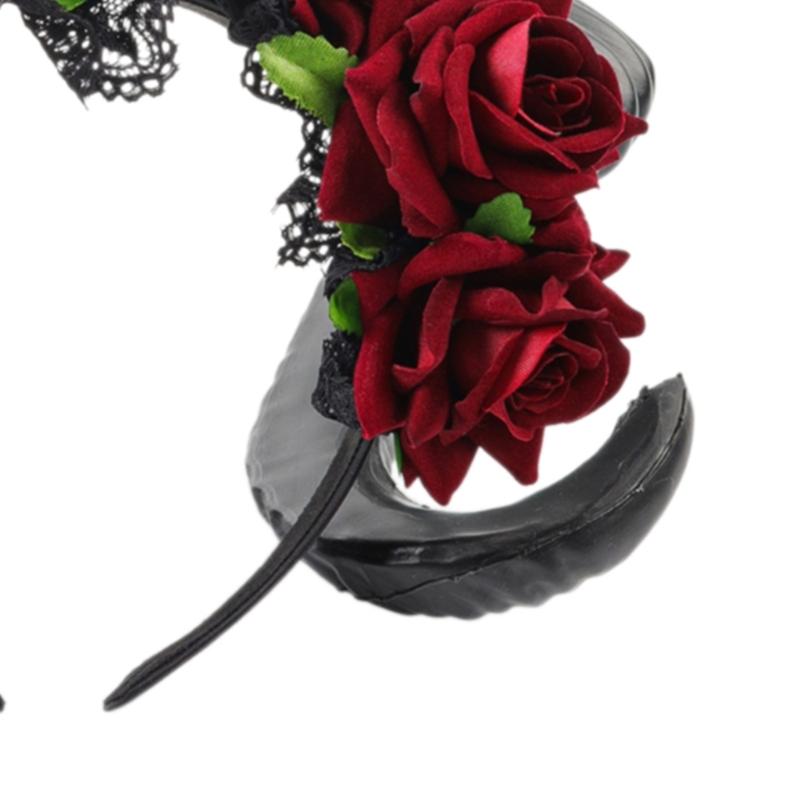 Готический кружевной костюм ведьмы Обруч для волос Готический Темный Кружевной Рог Укладка волос для Живого Шоу Повязка на голову Карнавалы