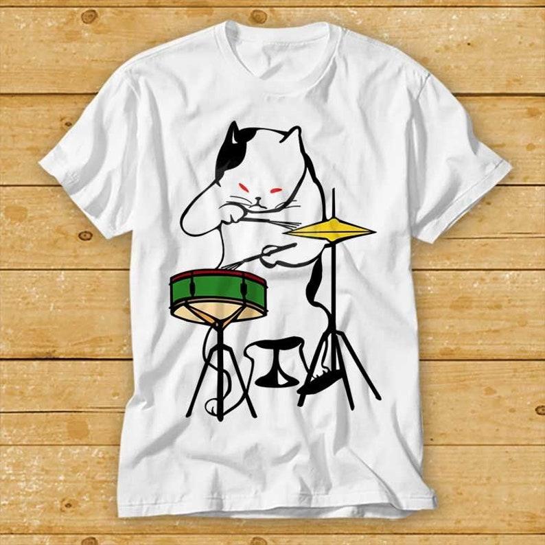 230 Gsm 100% Cotton Cat Playing Drums T Shirt Red Eyes Vicious Kitten Music Funny Cool Gift Limited Edition Top Tee 2188