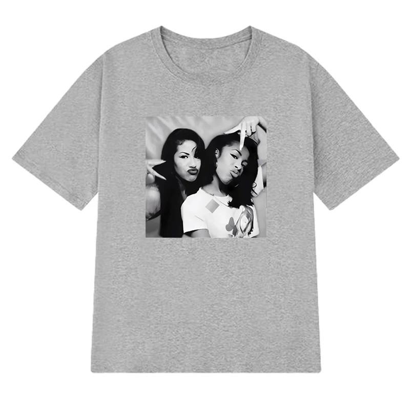 Модная футболка с принтом Aaliyah и Selena, уличная, хип-хоп, унисекс, с коротким рукавом, винтажный топ унисекс