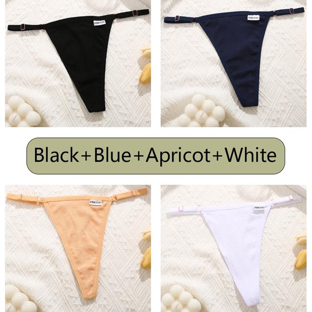 FINETOO 4Pcs Women Cotton Thongs Adjustable Low Waist Underpants Sexy Female G-string Seamless Bikini Panties Underwear Lingerie