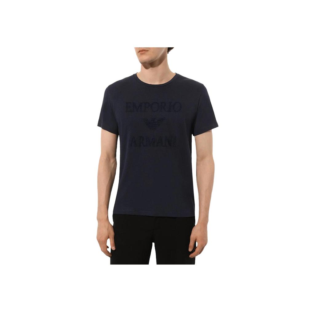 Emporio Armani Мужская футболка с принтом логотипа SS24, круглый вырез, черная 211818-3R485-00020