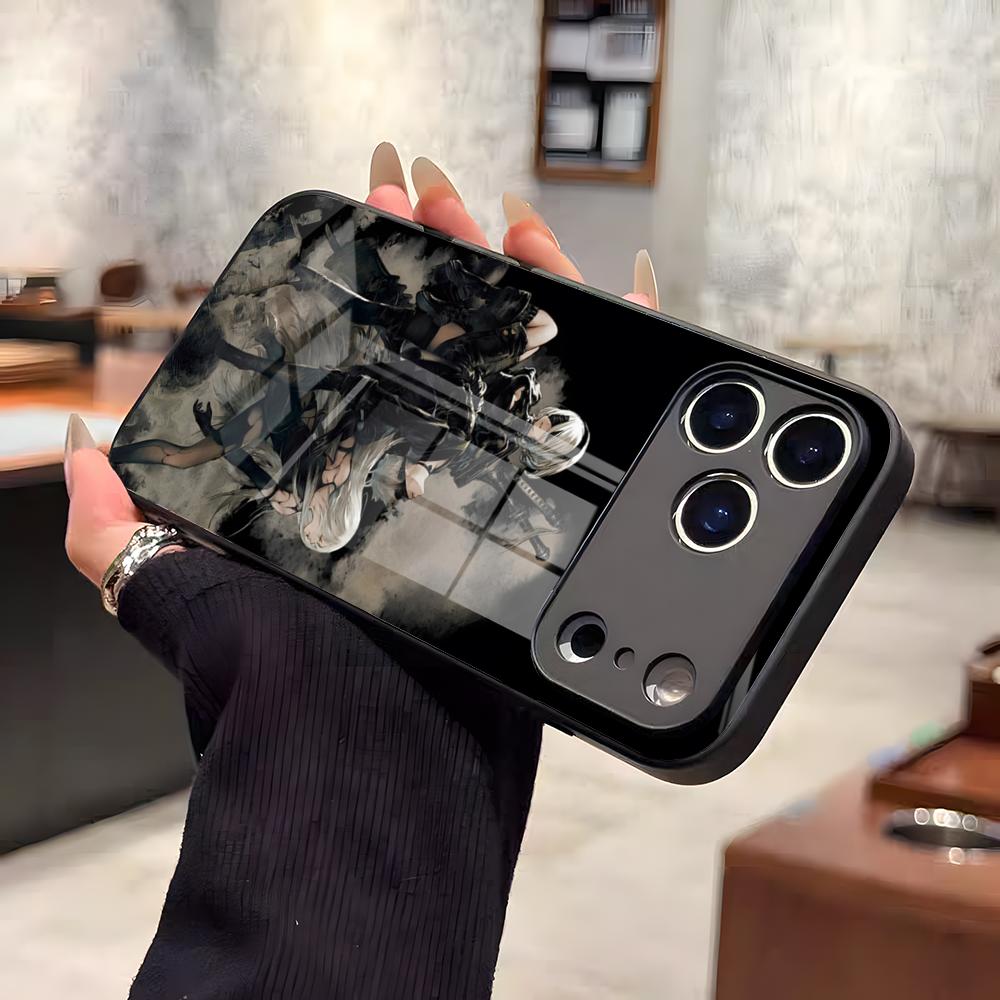 Чехол для телефона N-NieR A-Automata 2B Для iPhone 17 Air 16 E Pro Max 15 14 13 Mini 12 Pro 11 Max Plus Черная стеклянная крышка