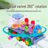 Transparent Musical Rotating Locomotive Toy with Universal Driving and Gear Linkage