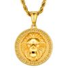 Coin Necklace Lion Pendant with Width French Rope Chain Medal Necklace Gold Surgical Stainless Steel Hypoallergenic Amulet Accessory Unisex Gift