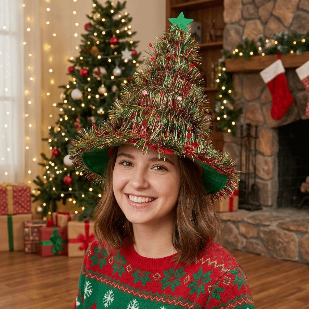 Non-woven Rain Silk Christmas Hat Cloth Xmas Headwear Soft Christmas Decor New Year Decoration