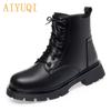 Женские зимние ботинки из натуральной кожи, модные шерстяные теплые женские ботильоны, большие размеры, женские мотоциклетные ботинки в британском стиле