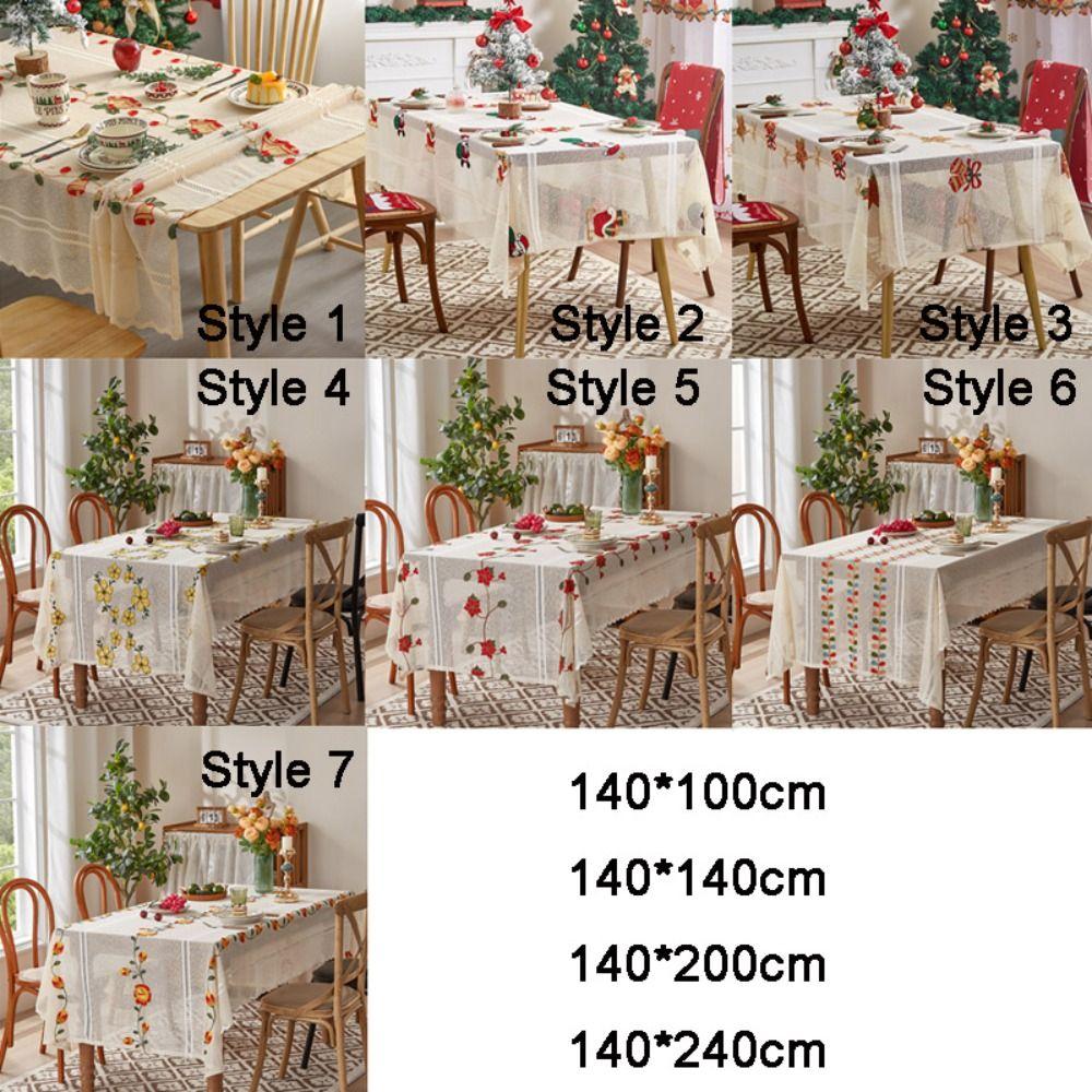 Flower Embroidery Table Cover Beige Table Runner Christmas Lace Tablecloth Table Decorations