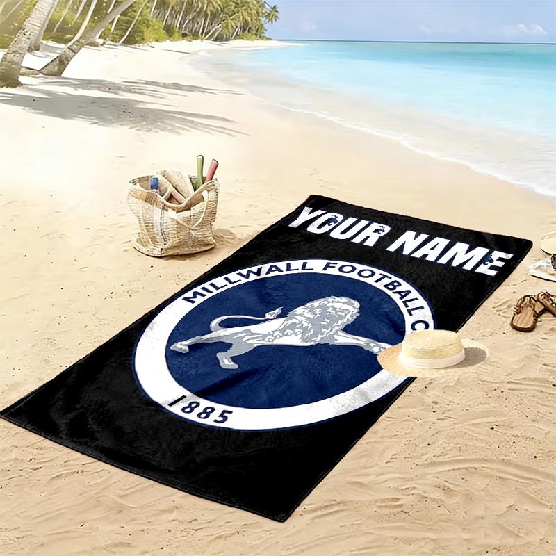 Custom Name Millwall FC Print Beach Towel, Large Soft Quick Dry Towel for Beach Camping Swimming