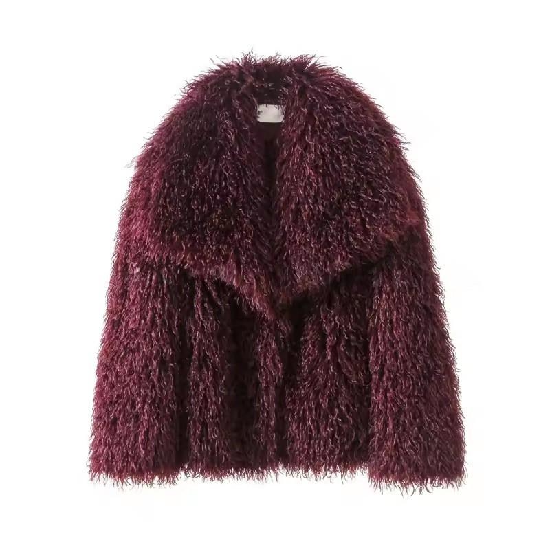 Womens Short Faux Fur Coat 2026 Winter Fluffy Wool Jacket Street Style
