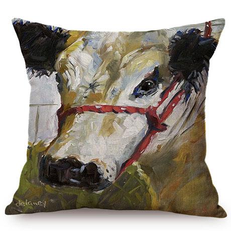 Nordic Highland Farm Animal Cow 3D Oil Painting Art Home Decorative Sofa Throw Pillow Case Museum Gallery Decor Cushion Cover