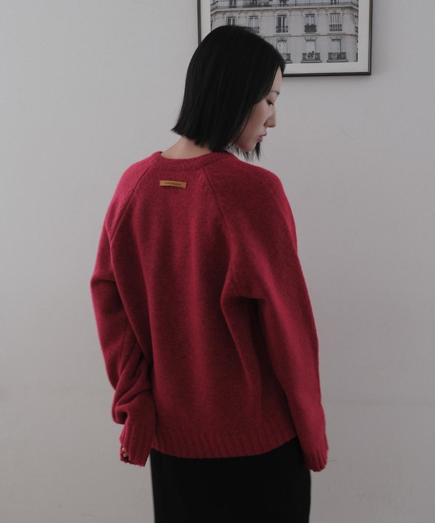320SHOWROOM Raglan V-Neck Loose Fit Knit Pullover Red