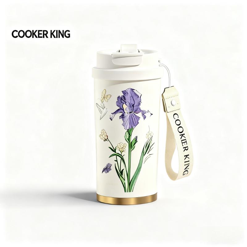 COOKER KinG 520ML Thermo Cup 316 Stainless Steel Coffee Mug Portable Insulated Water Bottle Flower Series Straw Cup Girl Gifts
