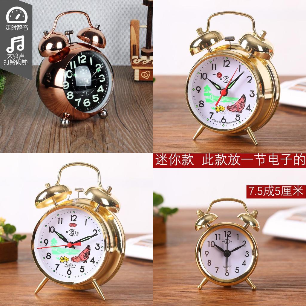 Mechanical Vintage Alarm Clock With Large Metal Case And Chicken Eating Rice Print For Bedroom Decor