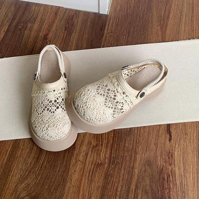 Летние женские туфли на толстой подошве, увеличивающие рост, полумешок, 2025, новые ажурные сетчатые легкие хлопковые и льняные тапочки, две пары носков