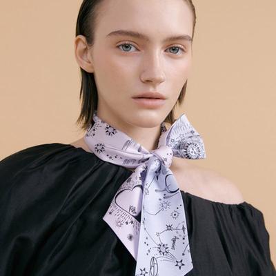 AVVINA PELLE Zodiac Long Twilly Silk Scarf - Lilac/Baby Blue