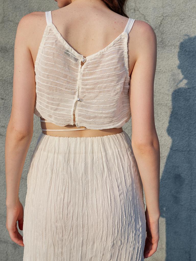 SORRY, TOO MUCH LOVE Lofty Pleats Chiffon Two-Piece Dress_Cream