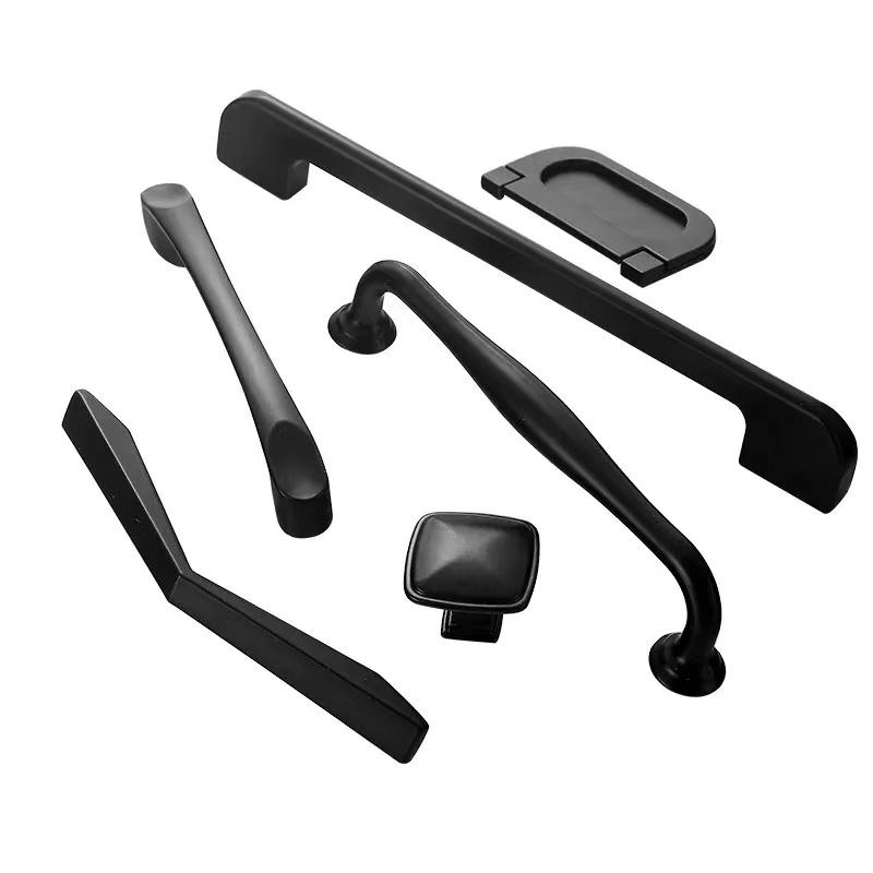 Black Furniture Cabinet Door Handle Cupboard Wardrobe Drawer Dresser Knob Pull 96/128mm Hole Kitchen Closet Manufacture Factory
