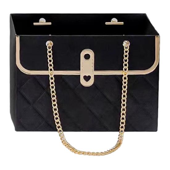 Flower Paper Gift Box with Metal Chain Bouquet Storage Bucket Small Florist Handbag Gift Craft Wrap Bag for Wedding Party Bridal Shower