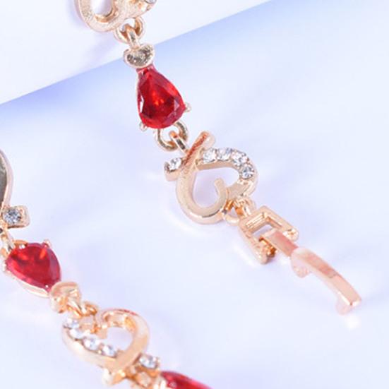 Женский браслет с сердцем и красными стразами, браслет-цепочка, ювелирный аксессуар