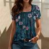 Женский повседневный плиссированный топ с короткими рукавами с квадратным вырезом и короткими рукавами с цветочным принтом