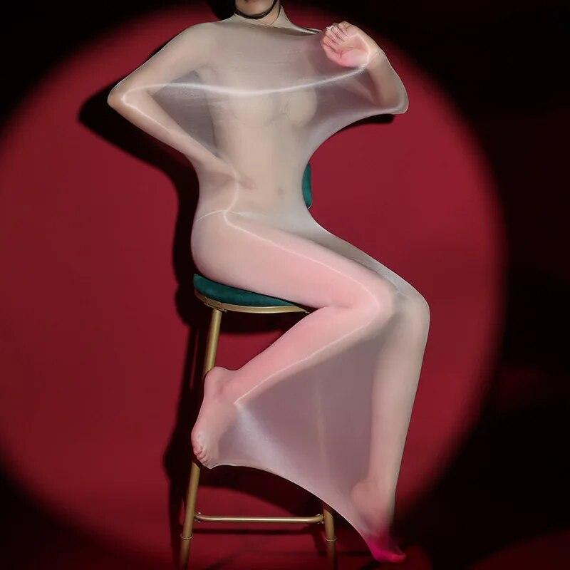 Масляные блестящие боди, ультратонкое прозрачное нижнее белье, глянцевые чулки для тела, женское сексуальное женское белье