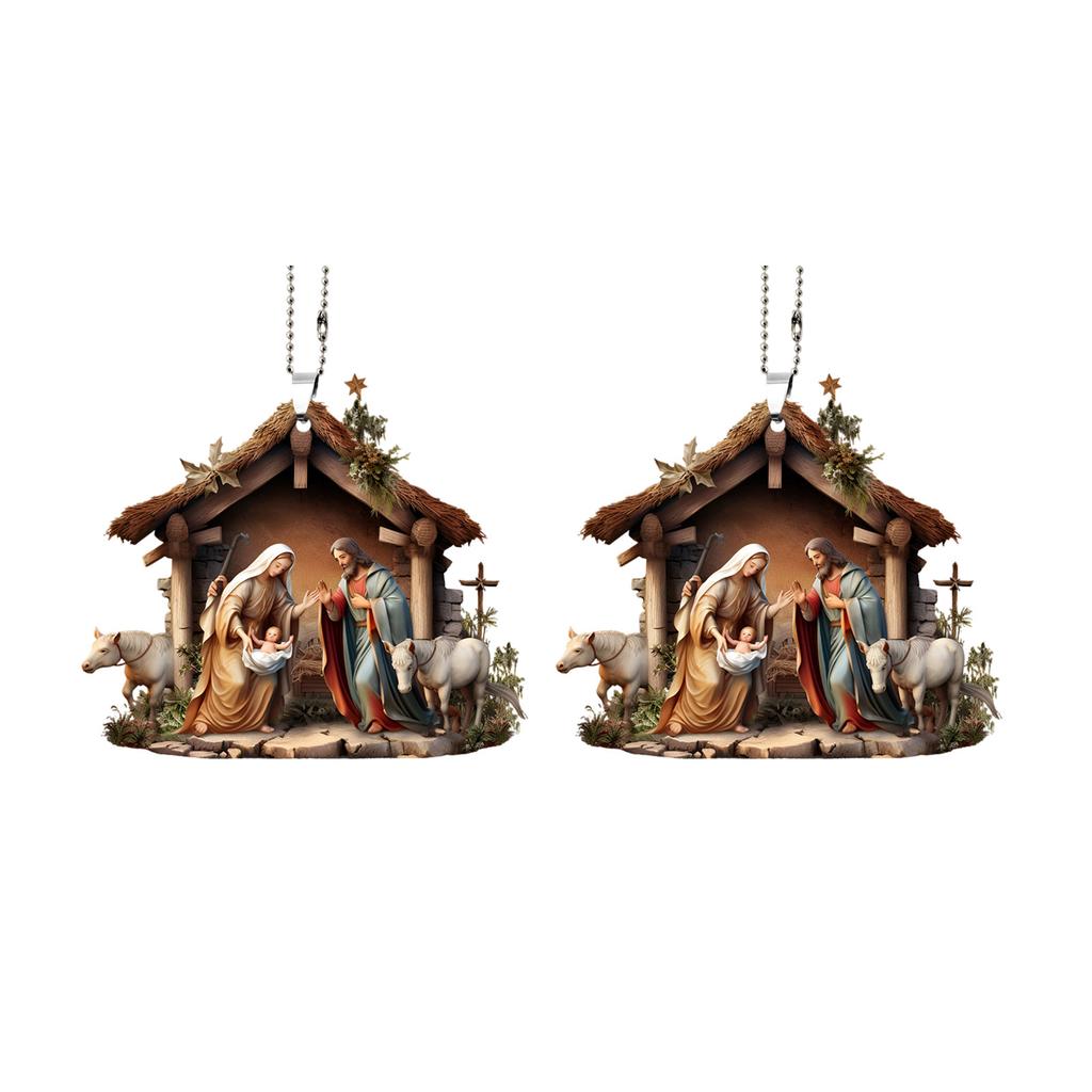 Set Of 2 Nativity Scene Pendant Acrylic Hanging Ornamentation 0.4cm Thickness For Living Room Bedroom Decoration