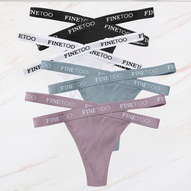 FINETOO 4PCS/Lot Sexy Cross Strap Cotton G-String Women's Panties FINETOO Letter High Waisted Fashion Thongs Panty Lingerie M-XL
