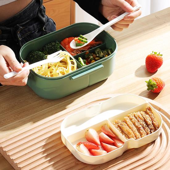 1200ml Buckle Design Airtight Lunch Box Microwave Safe Large Capacity Meal Prep 2 Layers Grids Bento Case for Office School