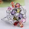 Colorful Twin Flowers Shape Zircon Wedding Ring for Women Silver Color Micro-inlaid Simulation Jewelry Ring Engagement Ring