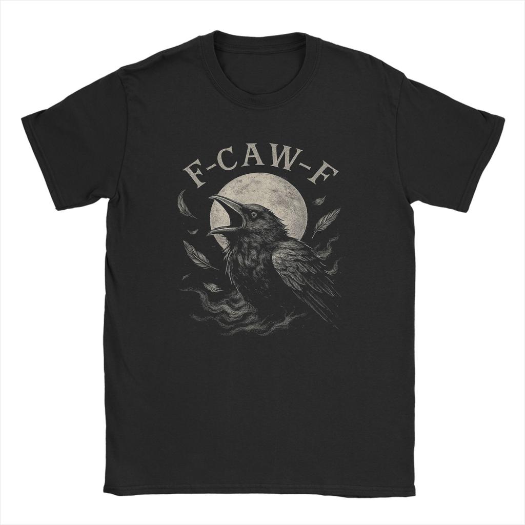 Crow F-Caw-F Funny Black Bird Moon Christmas Santa Hat T-Shirt for Men Crew Neck T Shirts  Short Sleeve Tee Shirt Clothing