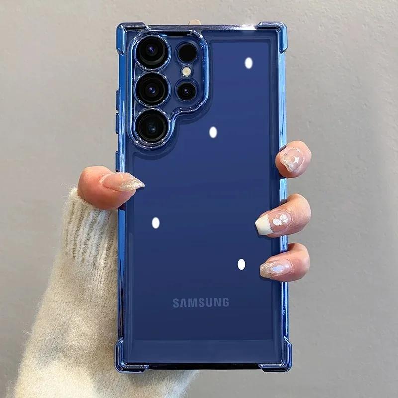 Роскошный гальванический HD прозрачный чехол для Samsung Galaxy S24 S23 S22 Ultra Plus Противоударный бронированный мягкий бампер Жесткая задняя крышка Capa