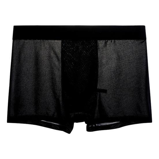 Мужские трусы-боксеры, эластичные, средней талии, U-образные, однотонные шорты, широкий пояс, тонкие трусы из ледяного шелка