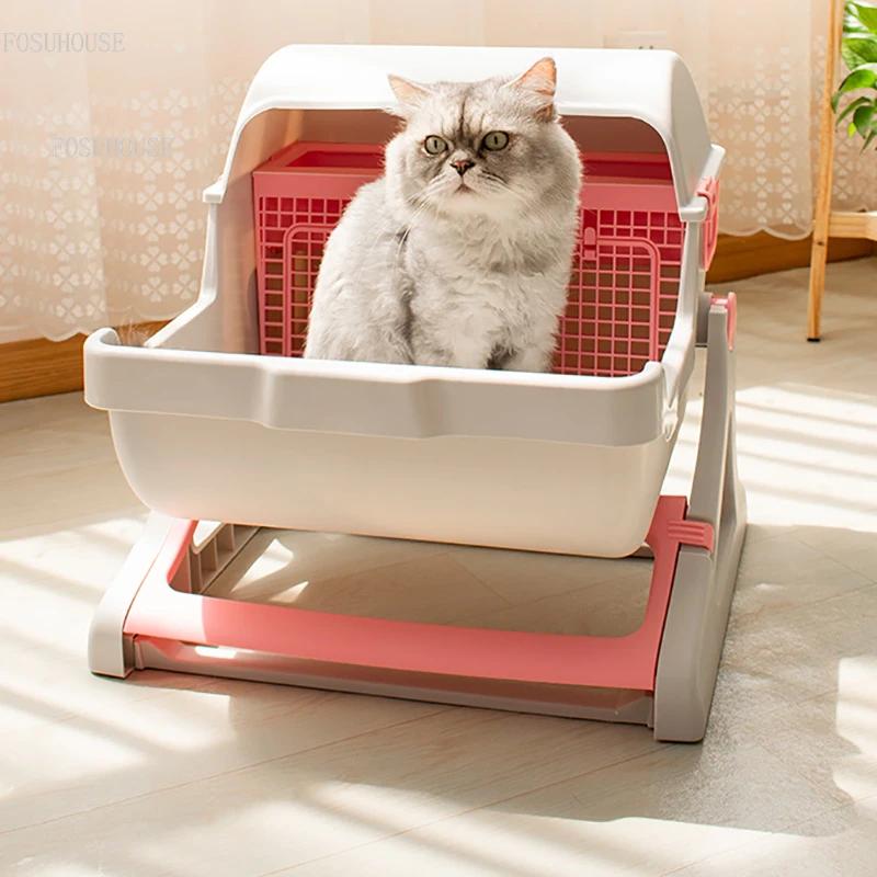 Large Semi Enclosed Cat Bedpan Litter Box Splash Proof Odorless Toilet with Scoop Filter Easy Clean Indoor Pet Supplies
