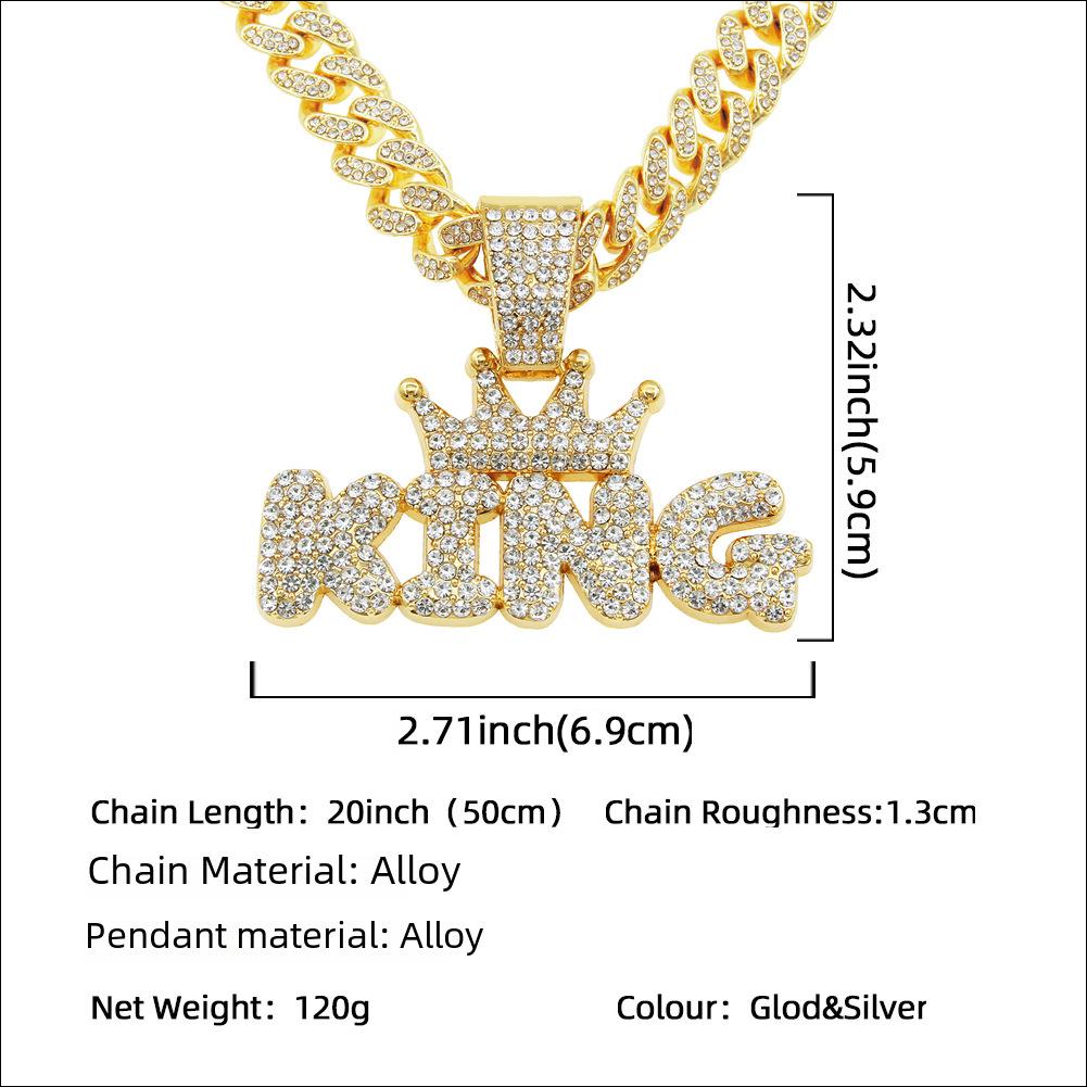King Letter Pendant Necklace: European & American Hip-Hop Style, Glossy Cuban Chain for Men