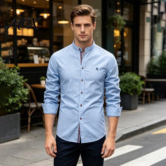 Authentic Style Festival Outfit Men Oktoberfest Shirt, Slim Fit Band Collar Traditional Costume Durable Everyday Cultural Shirt Long Sleeve
