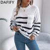 Women's Fashion Casual Fall Winter Stripe Print Long Sleeve O-Neck Sweaters