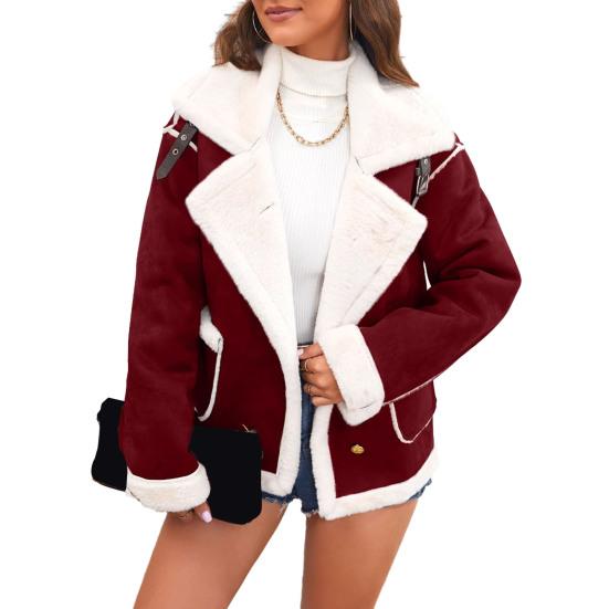 Женская куртка из искусственной замши, повседневное пальто с лацканами, толстое на шерпе, зимнее пушистое флисовое тренч-пальто с карманами