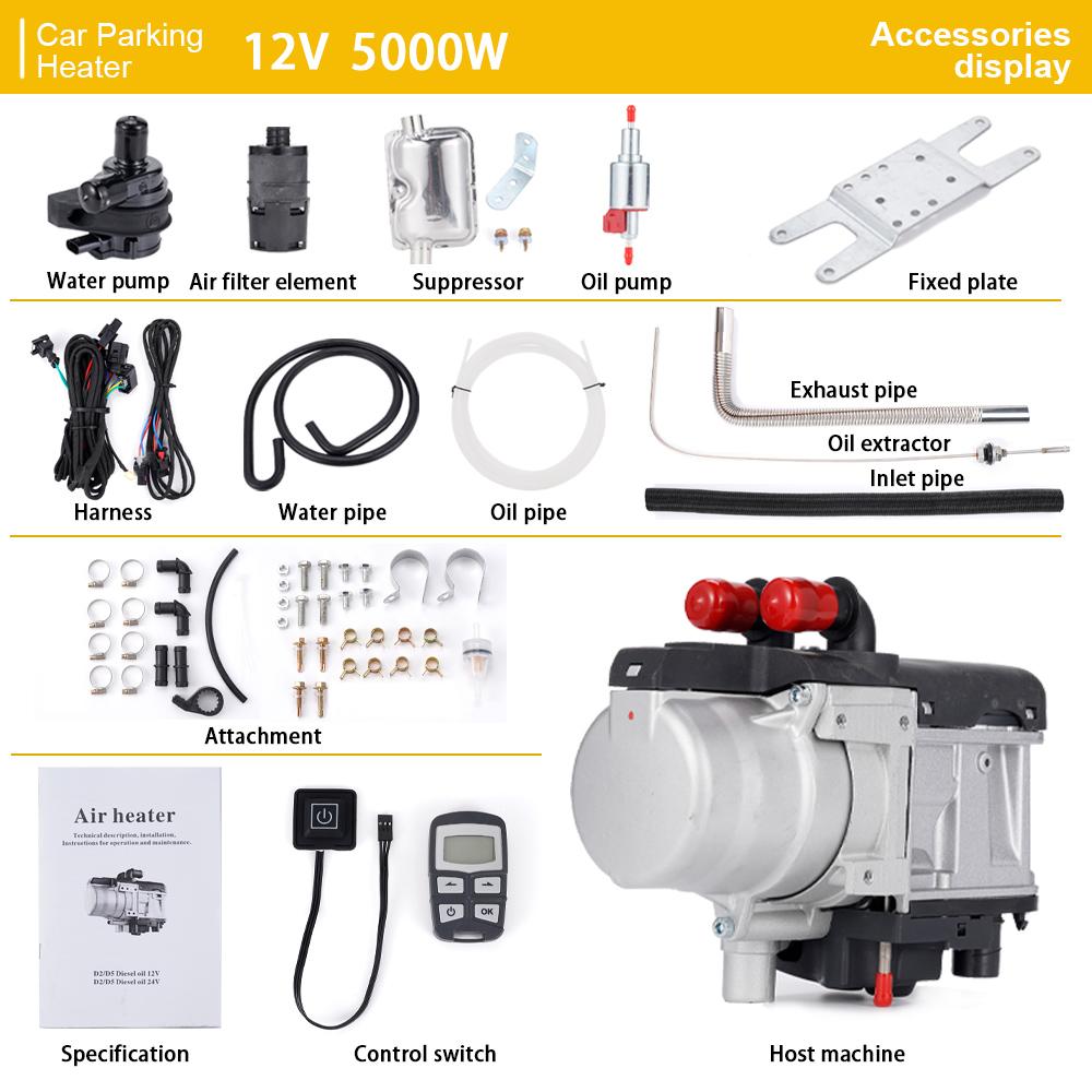 Автомобильный парковочный обогреватель 12 В 5 кВт, подогреватель антифриза, жидкий подогреватель для двигателя автомобиля, малошумный водонагреватель, топливный автомобильный обогреватель, аксессуары