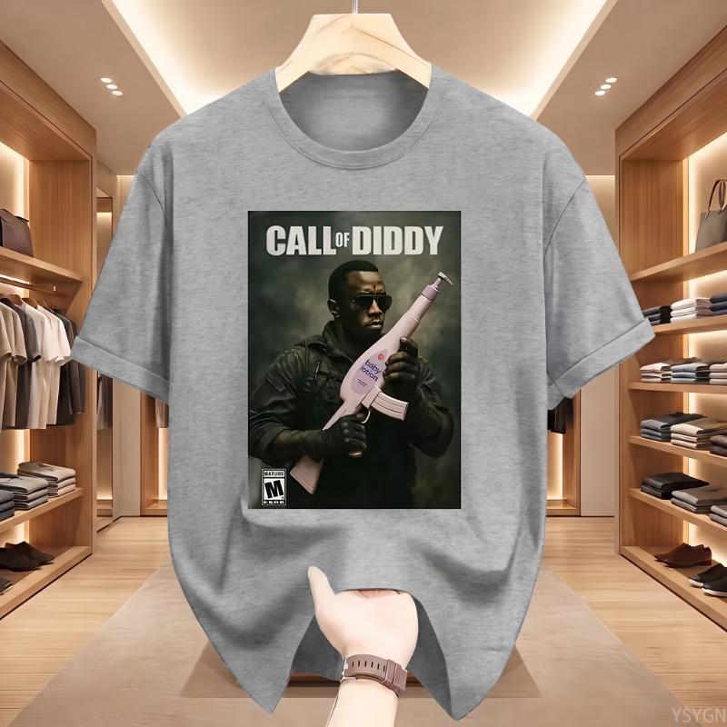 Call of Diddy T-shirt Men Women Parody Video Game Cover Graphic Tee Casual Round Neck Cotton Short Sleeve Tshirt
