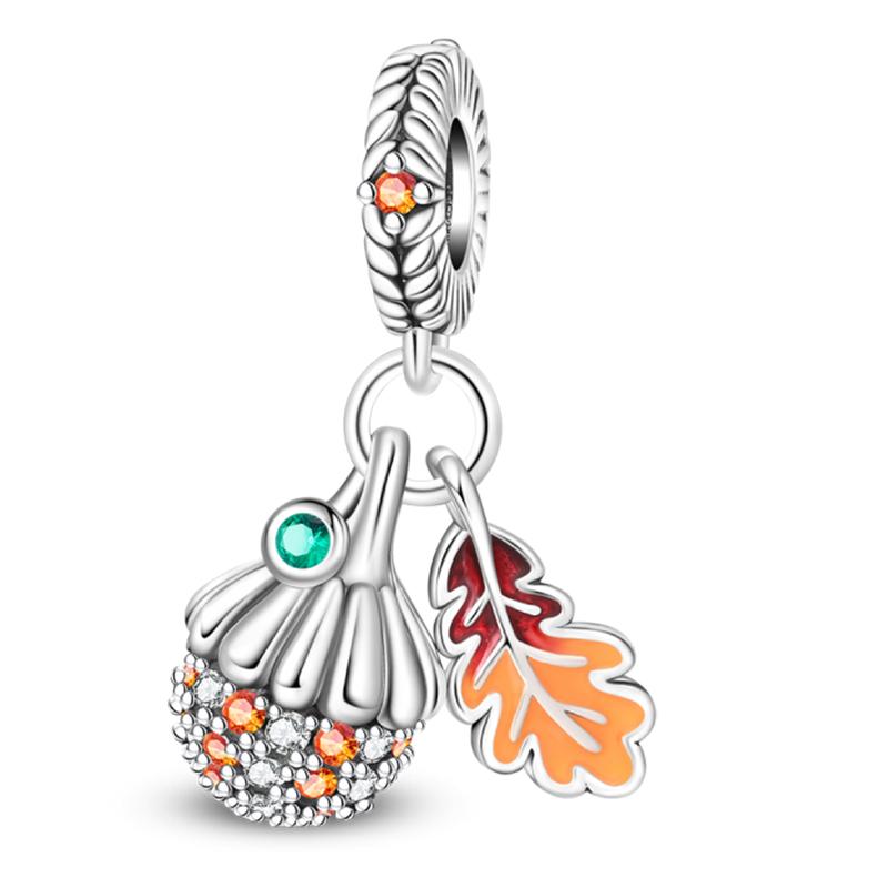 Медь Золотая Осенняя Серия Шармы Бусины Пугало Тыква Кленовый Лист Шармы Для Женщин Изысканные DIY Украшения