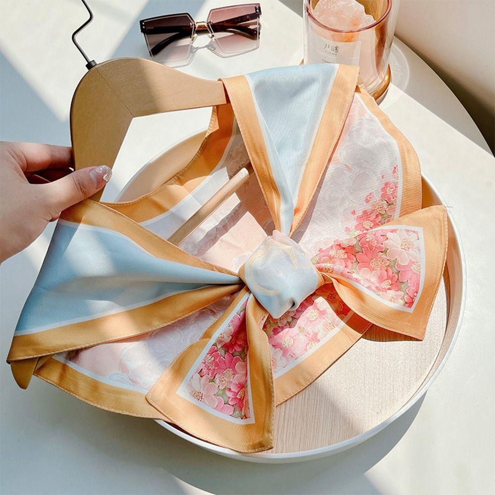 Bow Clothing Accessories Fake Collar Female Shawl Silk Scarf Printed Scarf Korean Style Scarves