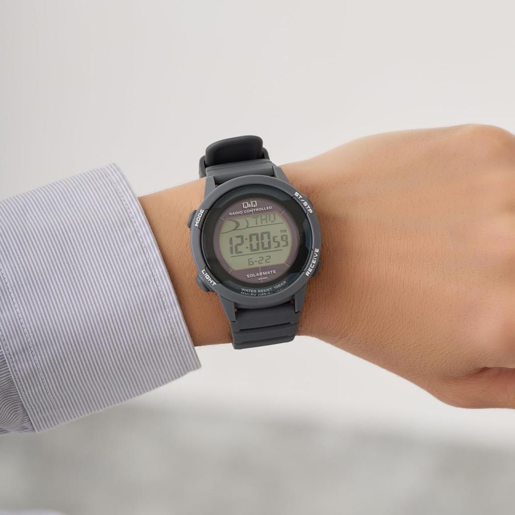 Мужские часы Citizen Digital Solar Date Urethane Navy Q&Q, Радиоуправляемые, Питание от солнечной энергии, Водонепроницаемые, Дисплей, Ремешок, D01A-002VK,