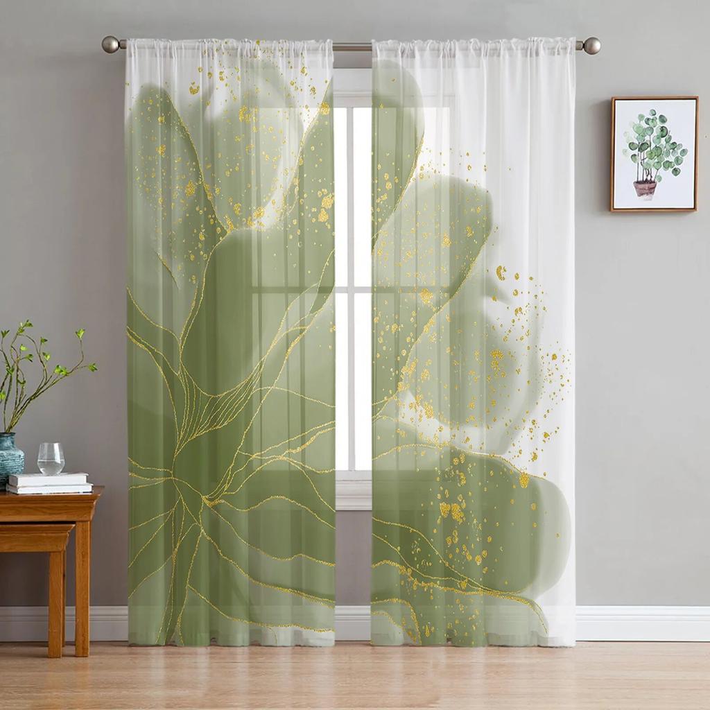 Градиентная акварельная цветочная шалфейная зеленая тюлевая занавеска для гостиной, спальни, кухни, украшение, оконная вуаль, тюлевая занавеска