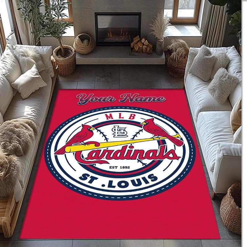 St. Louis Cardinals Crystal Velvet Rug, Custom Name Text Personalized Non‑Slip Floor Mat for Home Decor Gift