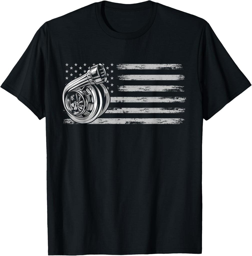 Turbo US Flag Tuner Car Guy Car Enthusiast Racing Drifting Gift Unisex T-Shirt